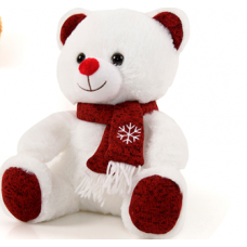 Χριστουγεννιάτικο Λούτρινο Αρκουδάκι Λευκό με Κόκκινο Κασκόλ (24cm)